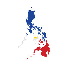 Philippines map with national flag on grey background. Vector illustration.