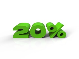 20% Percent Discount 3d Sign on Light Background