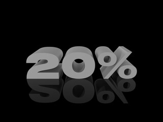 3d Illustration: 20 Percent Sign, Economic Crisis, Financial Crash, 20% Percent Discount 3d Sign, Special Offer 20% Discount Tag, Sale Up to 20 Percent Off