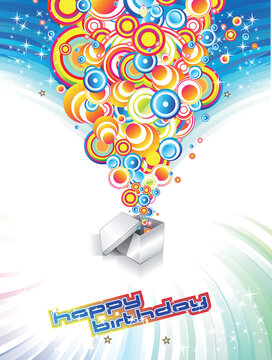 Happy Birthday Colorful Background with Abstract Flower and Fantasy Elements