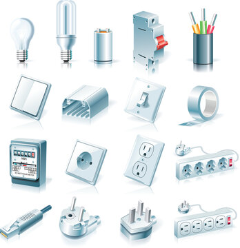 Set of detailed electrical supplies icons