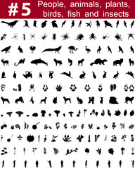 Set # 5. Big collection of collage vector silhouettes of people, animals, birds, fish, flowers and insects