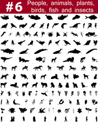 Set # 6. Big collection of collage vector silhouettes of people, animals, birds, fish, flowers and insects