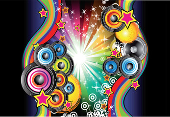 Colorful Rainbow Abstract Music Background for Disco flyers