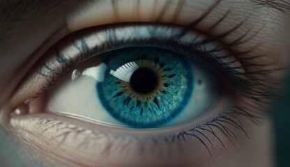 Fototapeta na wymiar Closeup zoom of Human blue eye. Generative AI.