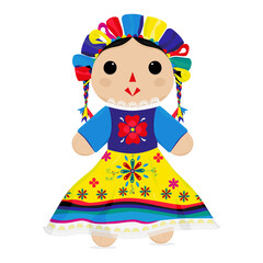 Traditional Mexican Doll Vector: Discover the beauty and tradition of Mexico with this captivating vector of a traditional doll. With her colorful dress and meticulous details.