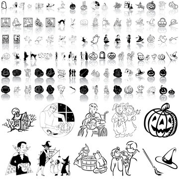 Halloween set of black sketch. Part 5. Isolated groups and layers.