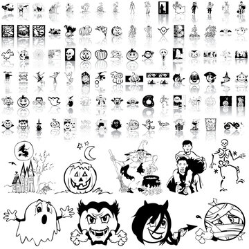 Halloween set of black sketch. Part 6. Isolated groups and layers.