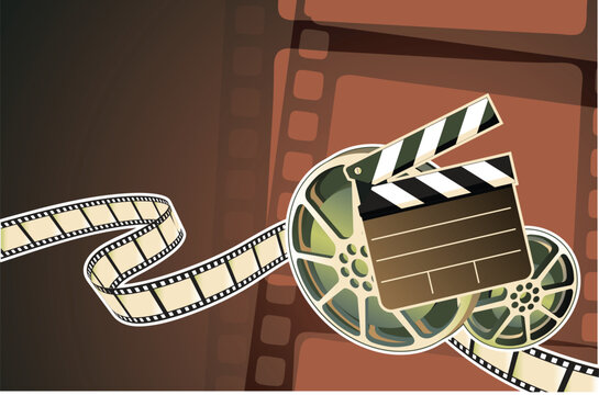 Vector illustration of abstract background with film, clapperboard and a film reel