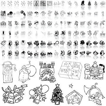 Christmas set of black sketch. Part 3. Isolated groups and layers.
