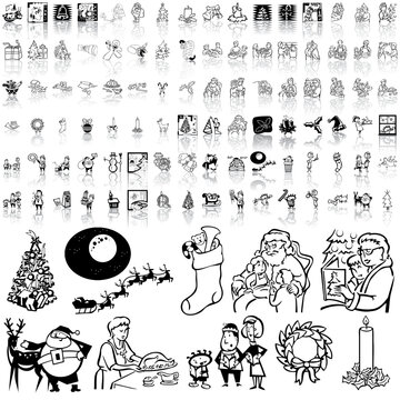 Christmas set of black sketch. Part 4. Isolated groups and layers.