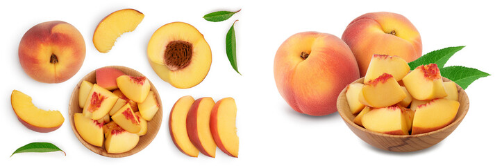 ripe peach isolated on white background . Top view. Flat lay pattern
