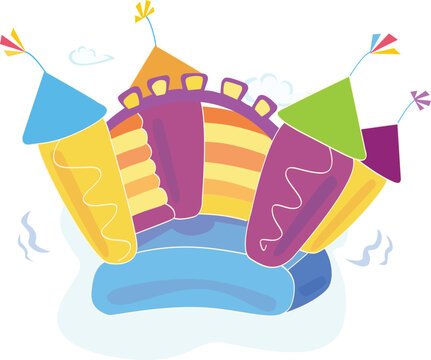 Vector Illustration of a bouncy castle with girl jumping on it. Easy to resize and change colors!