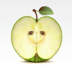 Half a green apple on a white background