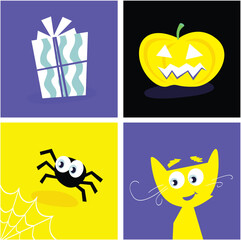 Halloween vector Iconset. Series included symbols of halloween present, cat, pumpkin head and spider.