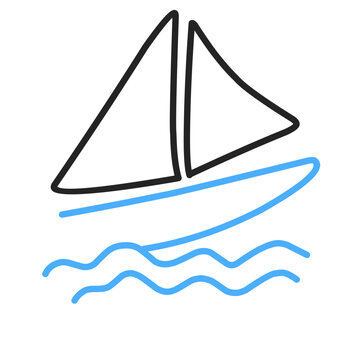 Simple Sailboat dhow boat ship on Sea Ocean Wave with line art style logo