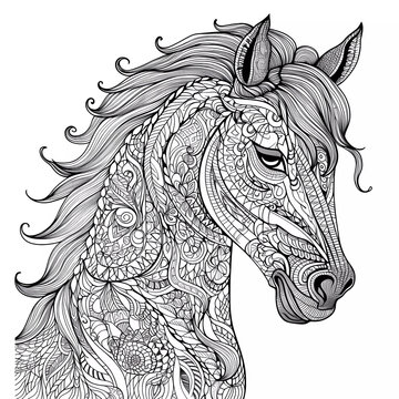 Zentangle unicorn outline, flowers and patterns