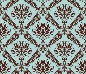 Damask seamless vector background.  For easy making seamless pattern just drag all group into swatches bar, and use it for filling any contours.