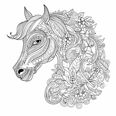 Horse face decorated with doodles and flowers