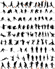 Big collection of different people vector silhouette. Dance and sport.