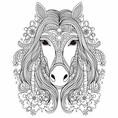 Horse face decorated in mandala and floral style