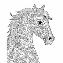 Horse side profile decorated in mandala and floral style