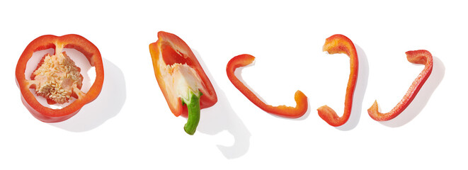 Red pepper slices on white background