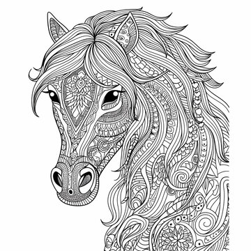 Beautiful horse face decorated in mandala and floral style