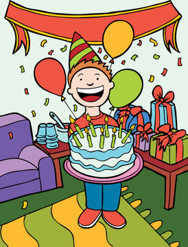 Child celebrates his birthday with a party.