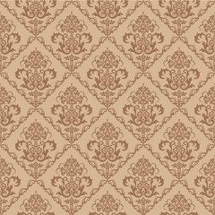 Seamless brown floral damask wallpaper. Available in vector format. Vector format is Adobe illustrator EPS file, compressed in a zip file. The document can be scaled to any size without loss of qualit