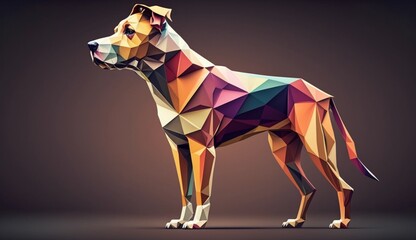 Colourful low polygon geometric dog animal. Generative AI.