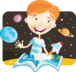 Small astronaut – space story begin! Vector Illustration.