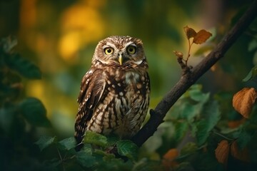 Obraz premium Portrait of an owl in the forest. Generative AI