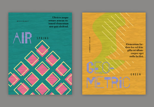 US Letter Flyer Simple Geometric Shapes Retro Colored Textured