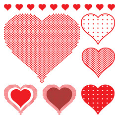 Retro red dots hearts, isolate design elements. Full scalable vector graphic