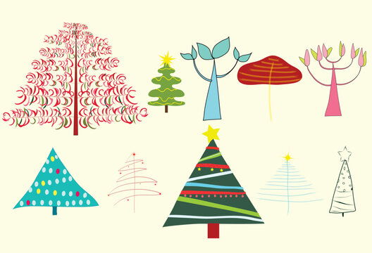 isolated original trees and christmas trees design