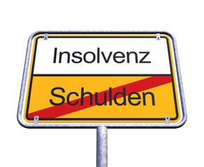 Illustration - Ortsschild - Ortstafel - Insolvenz - Schulden - Freisteller - Freigestellt