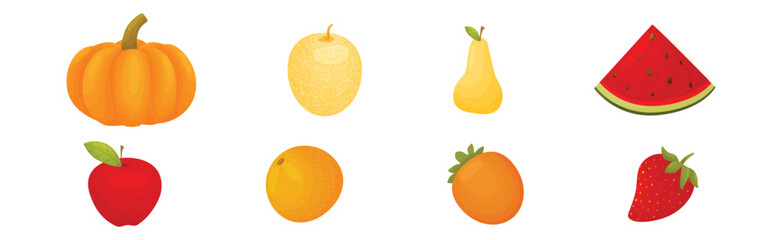 Ripe and Juicy Fruit as Garden Crop Vector Set
