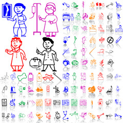 Fototapeta na wymiar Set of medical sketches. Part 6. Isolated groups and layers. Global colors.