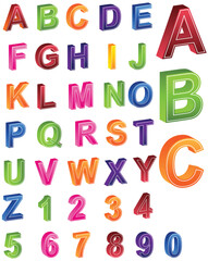Set of 3D letters of the alphabet and numbers.