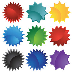 Set of multiple web labels and icons - starburst style.