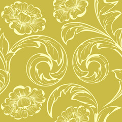 Seamless pattern from beige flowers and leaves(can be repeated and scaled in any size)