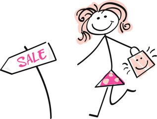 Loving sale! Doodle vector character.