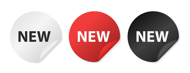 New collection. Round sticker with an offer message. New fashion arrival sign. Promotional offer symbol. Sticker. New collection icon shape. Adhesive paper banner offer. Vector illustration
