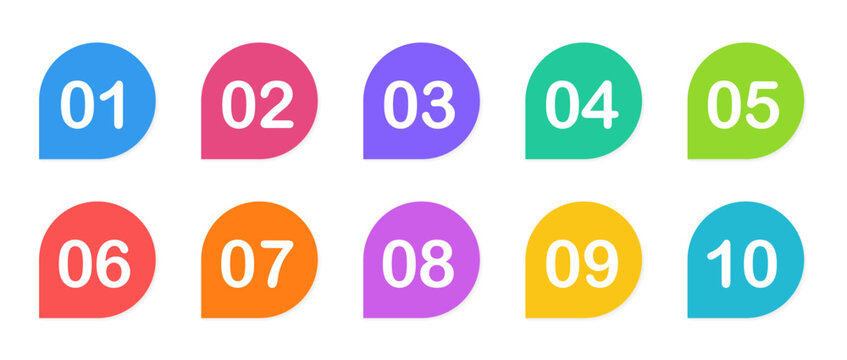 Bullet points, info markers. Triangle icon arrow set. Number Flags 1 to 10 Flat design isolated vector. Vector illustration