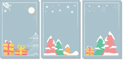 Christmas holidays greeting flyer template ornament, christmas ball, presents, gifts, snowflakes, banner set 