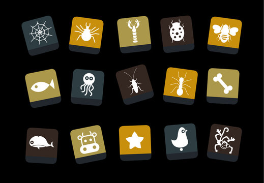 Vector icons pack - Yellow-Brown-Blue Series, animals collection