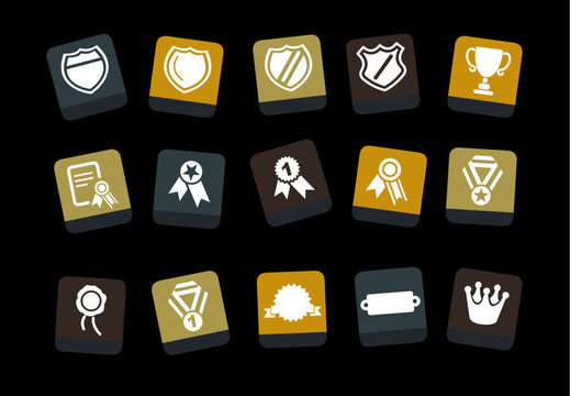Vector icons pack - Yellow-Brown-Blue Series, badges collection