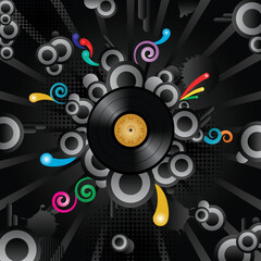 Abstract vector retro background with the vinyl disc.