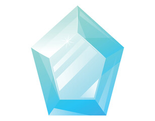 Pentagonal blue glowing realistic gemstone. Vector isolated cartoon precious treasure, expensive royal topaz.